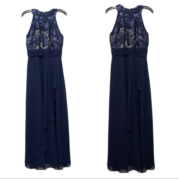 Calvin Klein Blue Halter Neck Beaded Bodice Gown Size 6 - Picture 5 of 13